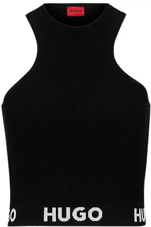 HUGO BOSS Kvinna Spetstoppar - Sleeveless ribbed top with logo-jacquard waistband