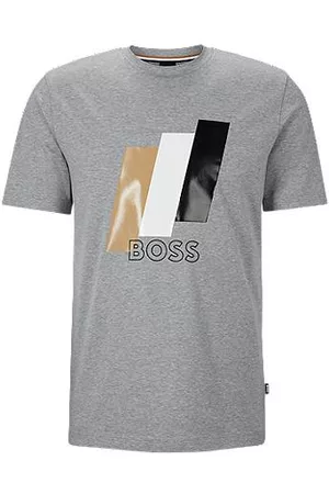 HUGO BOSS Man T-shirts - Mercerised-cotton T-shirt with high-shine artwork