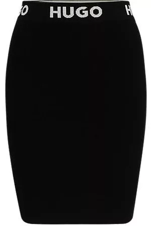 HUGO BOSS Kvinna Minikjolar - Ribbed mini skirt in stretch fabric with logo waistband