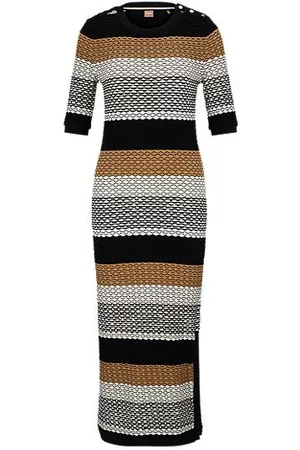 HUGO BOSS Kvinna Casual klänningar - Structured-stripe dress in stretch-cotton jersey