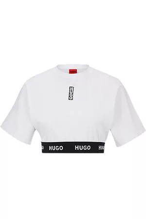 HUGO BOSS Kvinna T-shirts - Cotton-jersey cropped T-shirt with logo waistband