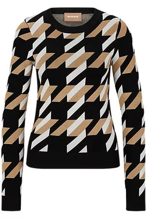 HUGO BOSS Kvinna Stickade tröjor - Knitted jacquard-pattern sweater with logo trim