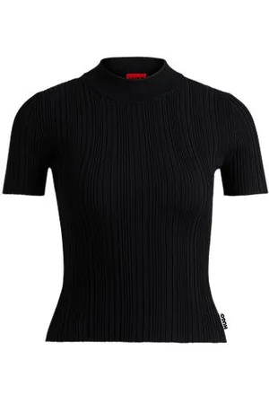 HUGO BOSS Mock-neck knit t-shirt with irregular ribbing