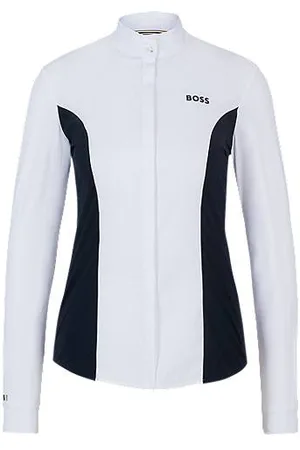 HUGO BOSS Equestrian show blouse with floral print and navy inserts