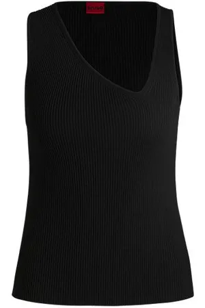 HUGO BOSS Sleeveless knitted top with asymmetric V neckline