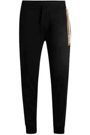 HUGO BOSS Cotton-terry tracksuit bottoms with stripe print