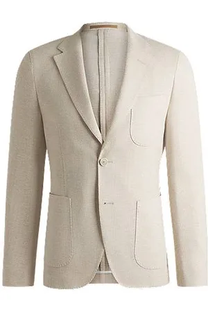 HUGO BOSS Slim-fit blazer in patterned linen and cotton
