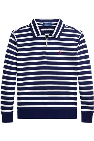 Ralph Lauren Pikétröja m. Dragkedja - Marinblå/Vitrandig - - 8 år (128) - Tröja