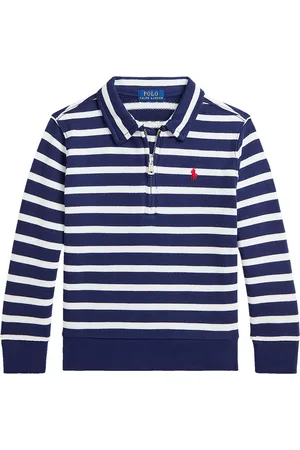 Ralph Lauren Pikétröja m. Dragkedja - Marinblå/Vitrandig - - 2 år (92) - Tröja