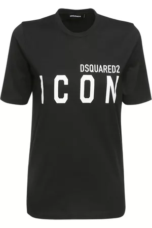 Dsquared2 Kvinna T-shirts - Icon Logo Print Cotton Jersey T-shirt