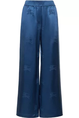 Burberry Kvinna Utsvängda byxor - Alex Logo Jacquard Silk Wide Pants