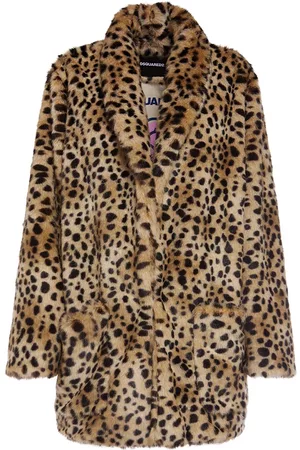 Dsquared2 Kvinna Kappor - Leopard Print Faux Fur Midi Coat