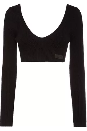 Dsquared2 Kvinna Långärmade t-shirts - Ribbed Knit Long Sleeve Crop Top