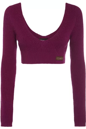 Dsquared2 Kvinna Långärmade t-shirts - Ribbed Knit Long Sleeve Crop Top