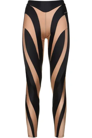 Mugler Spiral Paneled Stretch Leggings in Blue