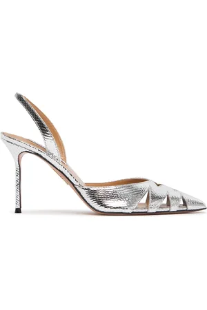 Aquazzura 85mm Peek Metallic Leather Slingbacks