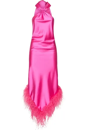 GIUSEPPE DI MORABITO Satin Midi Dress W/feathers
