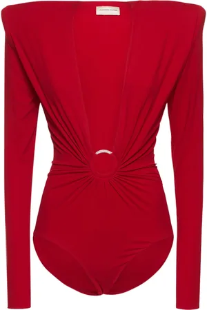 ALEXANDRE VAUTHIER V Neck Jersey Bodysuit W/ Ring