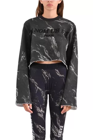 Ih Nom Uh Nit Sweatshirts & Hoodies, Dam, S, Bomull, Tröja beskuren marmor över hela tryckt whit logotyp