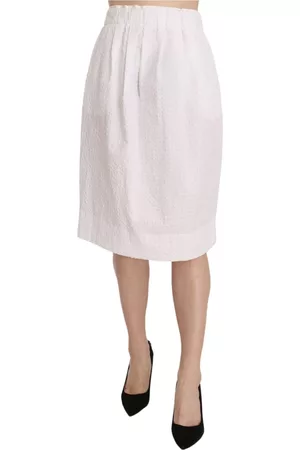 L'Autre Chose Kvinna Midikjolar - White Jacquard Plain Weave Stretch Midi Skirt