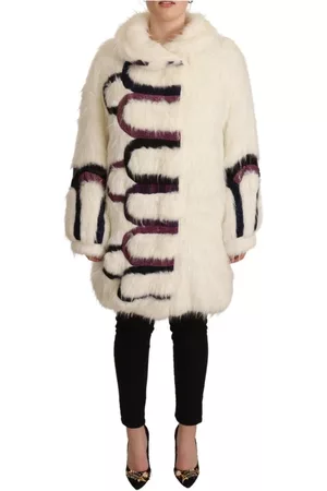 Custo Barcelona Kvinna Pälsjackor - White Fur Long Sleeves Trench Coat Jacket , Dam