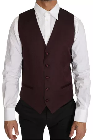 Dolce & Gabbana Man Kostymvästar - Purple Pattern Wool Silk Waistcoat Vest , Herr