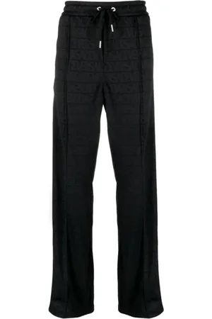 VERSACE Byxor, Herr, S, Polyester, Svarta Signatur Allover Mönster Byxor