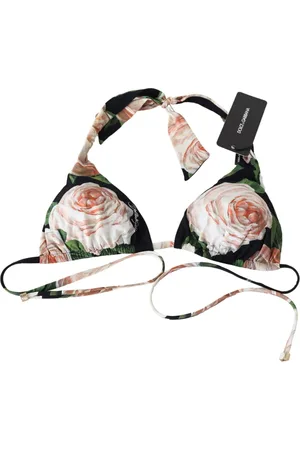 Dolce & Gabbana Badkläder, Dam, S, Nylon, Blommig Bikini Topp med Logostängning