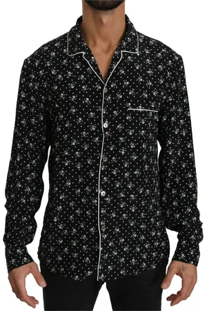 Dolce & Gabbana Skjorta, Herr, M, Svart Silkesnattskjorta med Skull Print