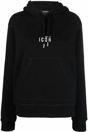 Dsquared2 Sweatshirts & Hoodies, Dam, M, Bomull, Svart bomullshoodie med logotryck