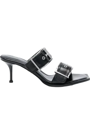 Alexander McQueen Skor, Dam, 36 EU, Läder, Läderklackade Mules med Spännen 72mm