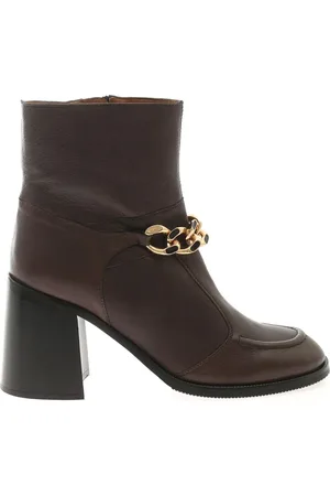 See by Chloé Skor, Dam, 40 EU, Läder, Mahe Booties - Bruna Läderankelboots med Gyllene Kedja