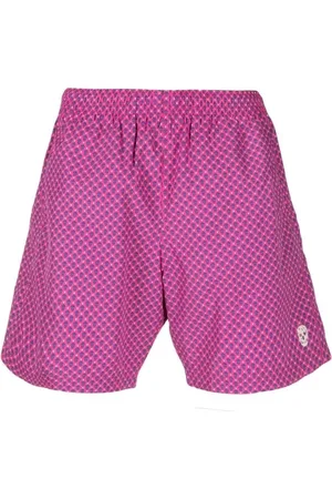 Alexander McQueen Badkläder, Herr, M, Läder, Badshorts med Skull-Print i Fuchsia Rosa och Blå