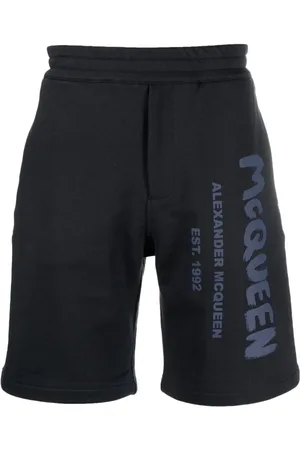Alexander McQueen Shorts, Herr, L, Bomull, Blå Graffiti Bermuda Shorts