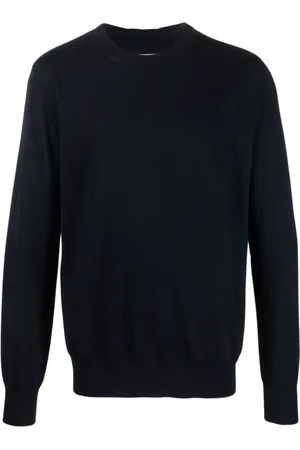 Jil Sander Stickade tröjor & koftor, Herr, 2Xl, Marinblå stickad tröja med rund hals
