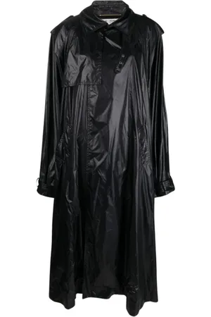 Saint Laurent Klänning, Dam, S, Svart Oversized Trenchcoat med Axelvaddar