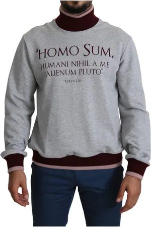 Dolce & Gabbana Sweatshirts & Hoodies, Herr, L, Bomull, Latin Phrase Print Turtleneck Sweater
