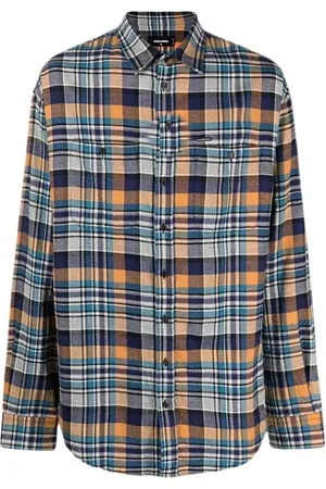 Dsquared2 Skjorta, Herr, S, Bomull, Blå och Gul Rutig Skjorta