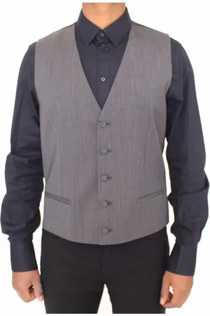 Dolce & Gabbana Kostym, Herr, M, Grå Ull Stretch Klänning Väst Jacka Blazer