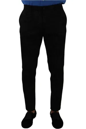 Dolce & Gabbana Byxor, Herr, M, Polyester, Svarta Brokad Slim-Fit Dressbyxor