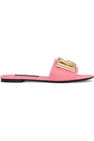 Dolce & Gabbana Skor, Dam, 36 EU, Läder, Rosa Logo-Plaque Läderslides