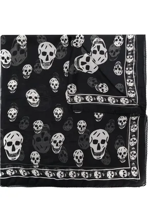 Alexander McQueen Accessoarer, Herr, ONE Size, Svart Sidenhalsduk med Skalle Motiv