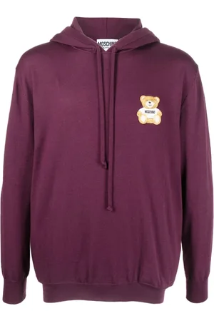 Moschino Sweatshirts & Hoodies, Herr, L, Mulberry Teddy-Bear Ullhoodie för Män