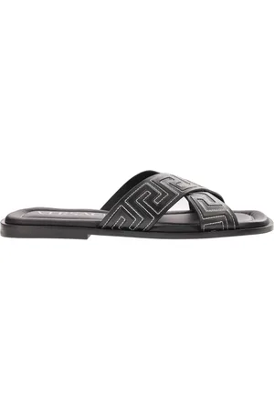 VERSACE Skor, Herr, 40 EU, Läder, Svart Sandal - Normal Passform - Passar för Varmt Klimat - 100% Läder