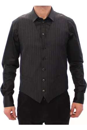 Dolce & Gabbana Kostym, Herr, M, Grå Randig Ull Logo Väst