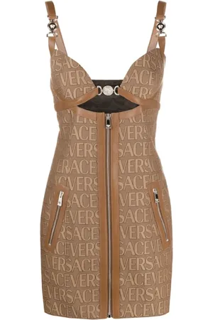 VERSACE Klänning, Dam, S, Läder, Canvas Logo Läderklänning