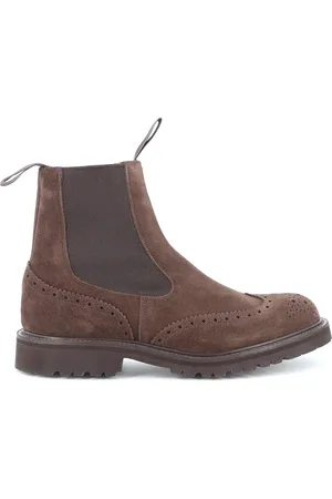 TRICKERS Skor, Herr, 44 1/2 EU, Mocka, Brun Mocka Chelsea Boot med Brogue Detalj