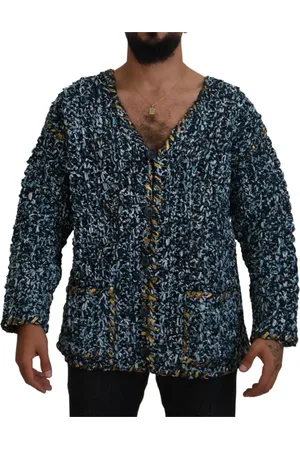 Dolce & Gabbana Stickade tröjor & koftor, Herr, S, Läder, Blå Knapptröja
