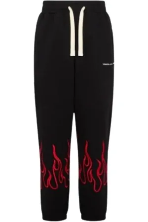 Vision Of Super Byxor, Herr, XS, Svarta byxor med broderade flammor