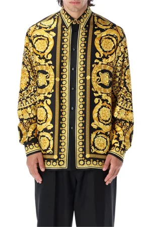 VERSACE Skjorta, Herr, XL, Svarta Barocco Gold Skjortor och Polos